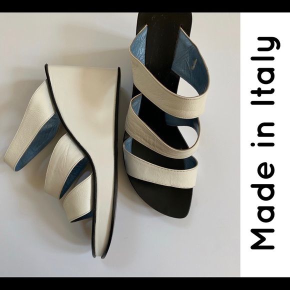 Shoes - White Italian leather wedge sandals 38